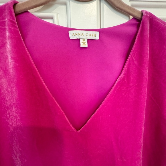 Anna Cate Nina Velvet Short Sleeve V-Neck Top in Pink Size XS - Picture 6 of 11